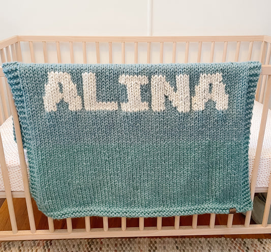 Sage Blanket with Cream Lettering